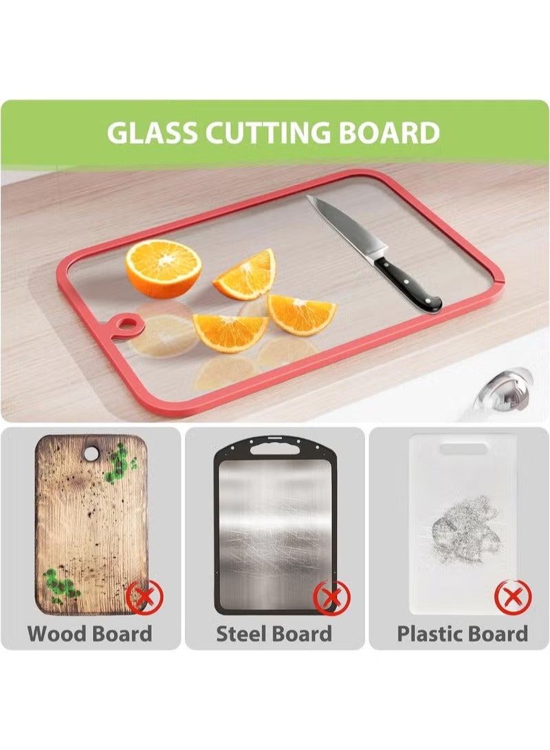 موثوقية التنبؤ لوح تقطيع، ألواح تقطيع زجاجية للمطبخ، لوح تقطيع بحواف مانعة للانزلاق وفتحة تعليق، آمن للغسل في غسالة الأطباق، لوح تقطيع شفاف وآمن للاستخدام على سطح العمل، لإعداد الوجبات وتقديمها - Image 3
