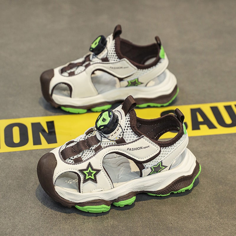 Boys Sports Sandals 2024 Swivel Button Bottom Sandals Girls Soft Sole Non-Slip Beach Shoes - Image 1