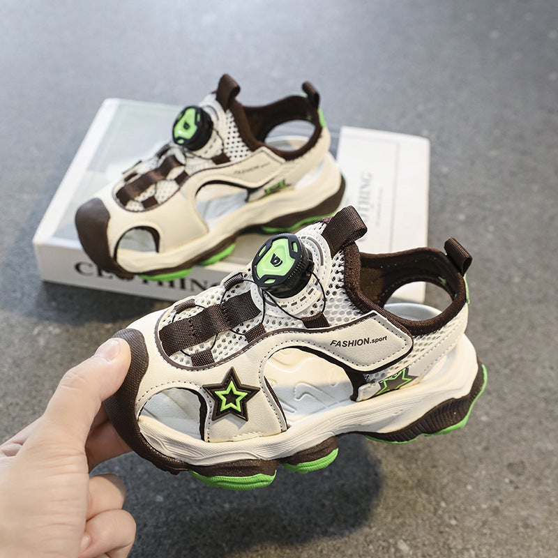 Boys Sports Sandals 2024 Swivel Button Bottom Sandals Girls Soft Sole Non-Slip Beach Shoes - Image 4