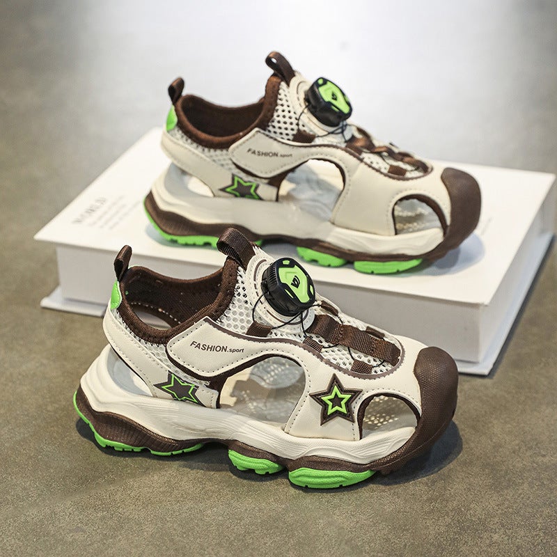 Boys Sports Sandals 2024 Swivel Button Bottom Sandals Girls Soft Sole Non-Slip Beach Shoes - Image 2