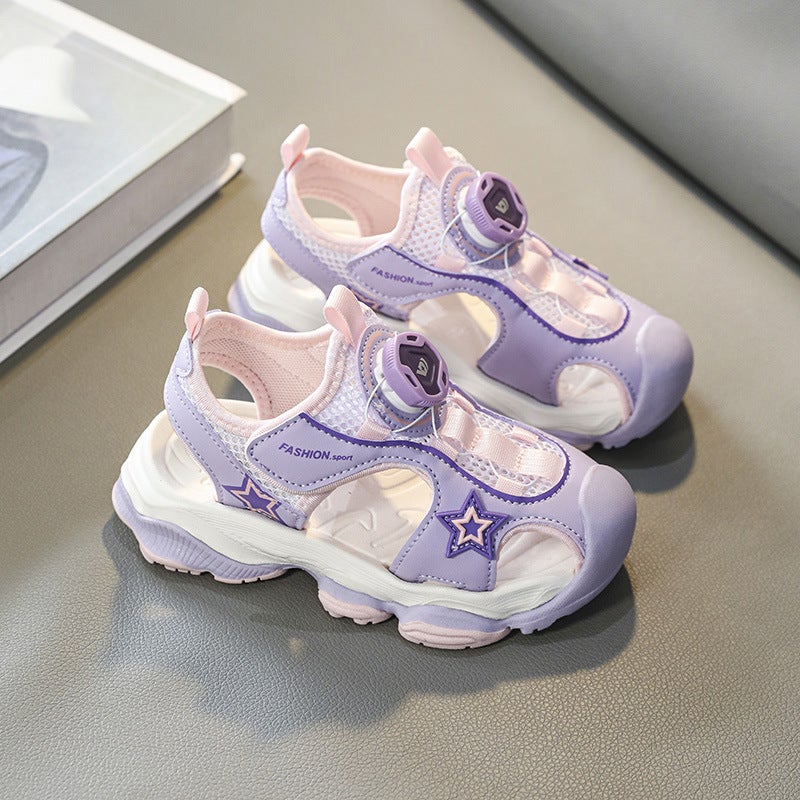 Boys Sports Sandals 2024 Swivel Button Bottom Sandals Girls Soft Sole Non-Slip Beach Shoes - Image 3