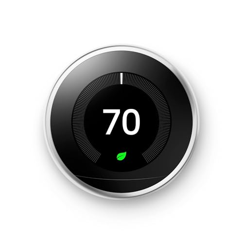 Google Nest Learning Thermostat - 3rd Gen (2015) - Programmable Smart Thermostat for Home - Works with Alexa - Polished Steel - Image 1