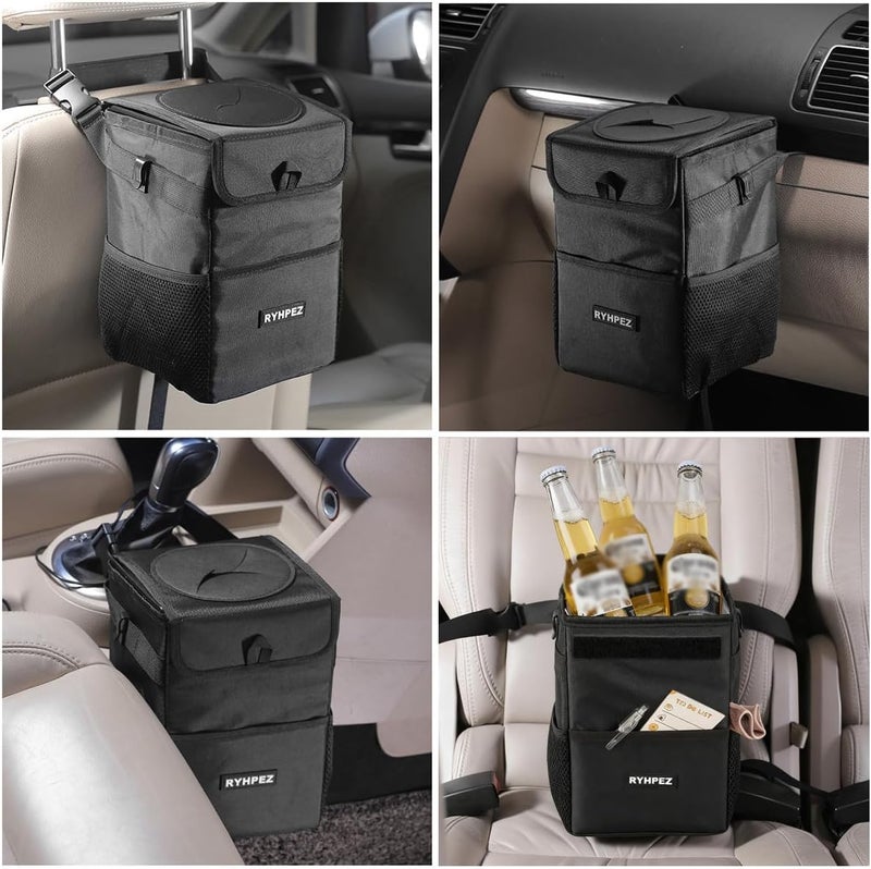 Ryhpez Car Trash Can with Lid - Car Trash Bag Hanging with Storage Pockets Collapsible and Portable Car Garbage Bin - Image 2