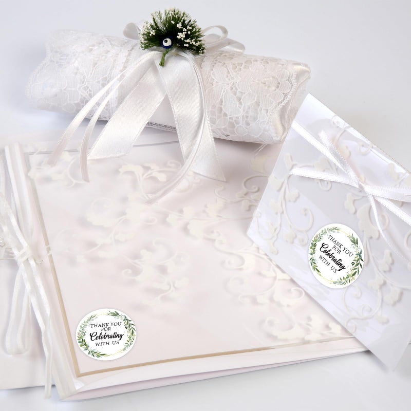 Acetiamin 500Pcs 1.5Inch Thank You for Celebrating with Us Sticker Roll, Greenery Round Stickers for Decorating Wedding, Baby Shower, Thank You Party Favors - Image 4