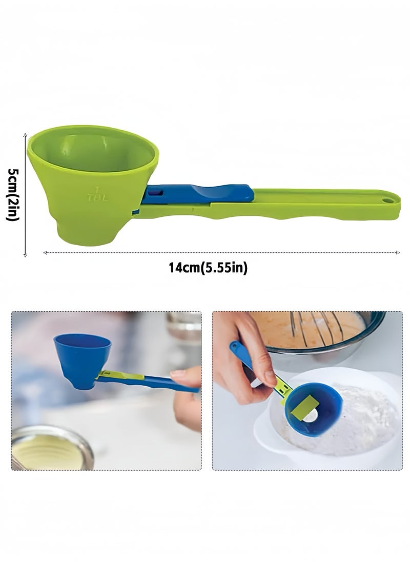 Lee Yon 2-Piece Multi-Purpose Scoop with Built-In Funnel, No Residue Funnel Measuring Spoon Set, Anti-Spill, Portabe, Adjustable for Milk Powder, Green/Blue  - Image 3