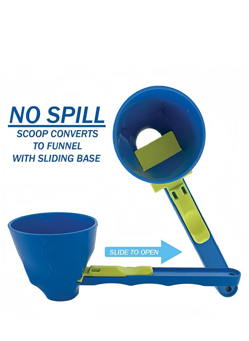 Lee Yon 2-Piece Multi-Purpose Scoop with Built-In Funnel, No Residue Funnel Measuring Spoon Set, Anti-Spill, Portabe, Adjustable for Milk Powder, Green/Blue  - Image 5