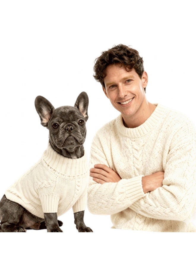 Winter Fresh DuoWear Ivory Cable Knit Sweater Set (Human + Dog) Small Size