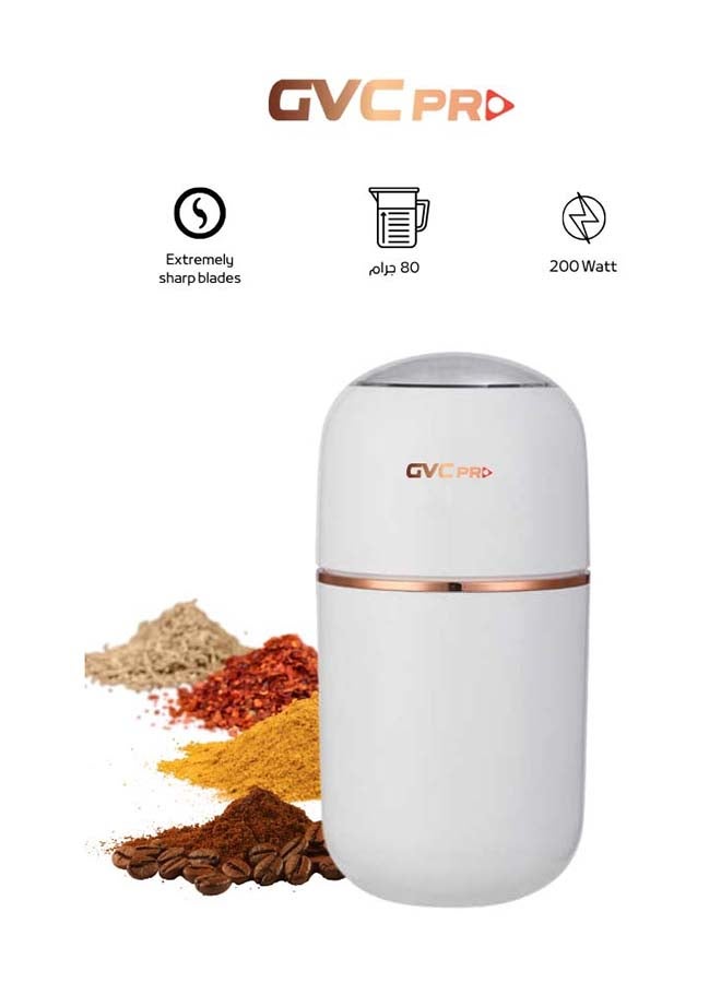 gvc pro Electric Mixer Grinder 200W, 80g Capacity, Ultra-Sharp Blades, Home Electric Mini Coffee & Spice Grinding Machine, Fully Grinds Spices in Just 20 Seconds, Small Coffee Bean Mill Grinder 200 W GVCG-119 White - Image 1