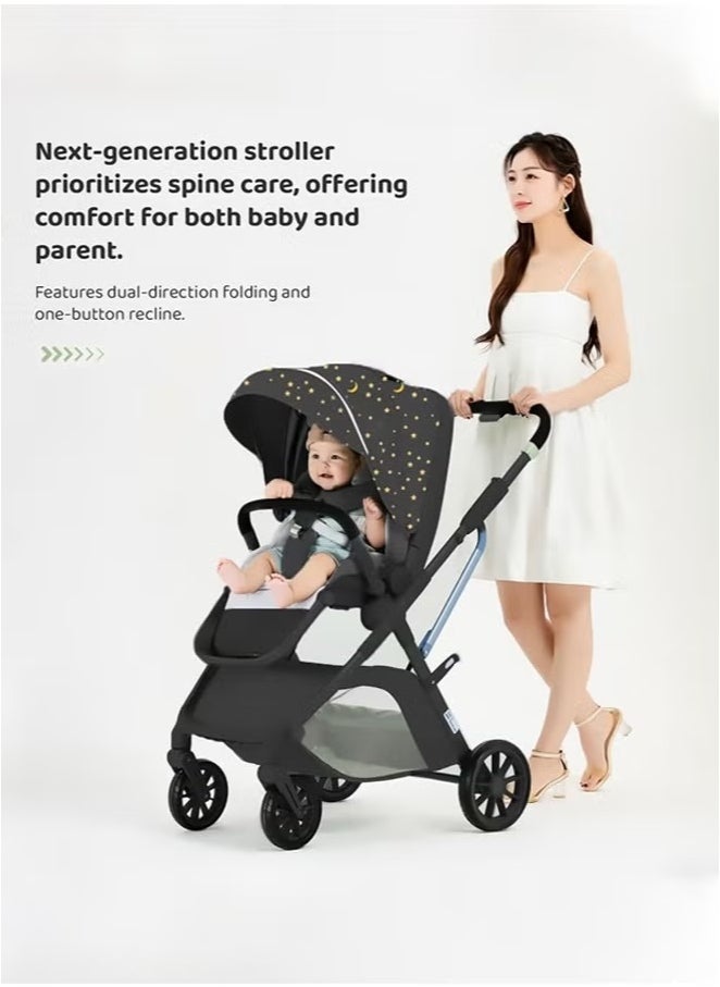 Tianrui Luxury High Landscape Lightweight Baby Stroller, One-Hand Folding, Large Sun Canopy, Four-Wheel Suspension System, Multi-Position Recline and Footrest, Five-point Safety Belt, Suitable for Newborns & Toddlers  - Image 2