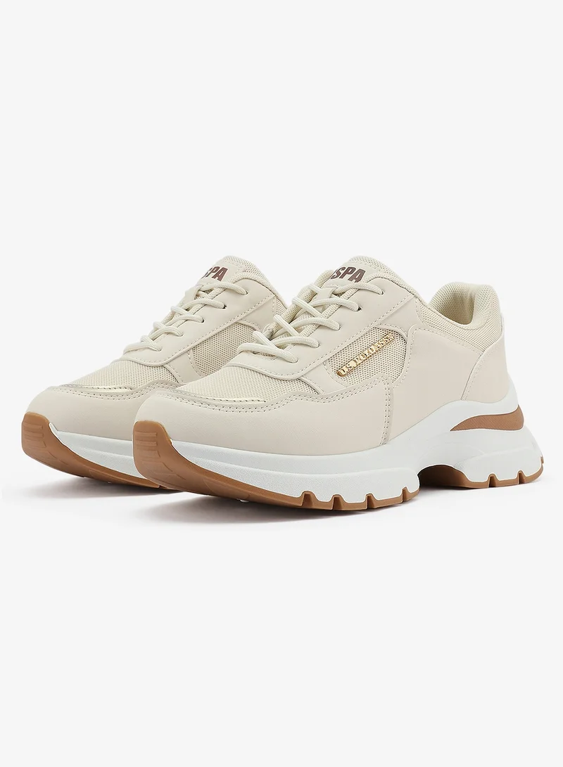 U.S. Polo Assn. Women's Beige Low-Top Sneakers - Lightweight Shoes & Trendy Design Shoes for Everyday Wear
