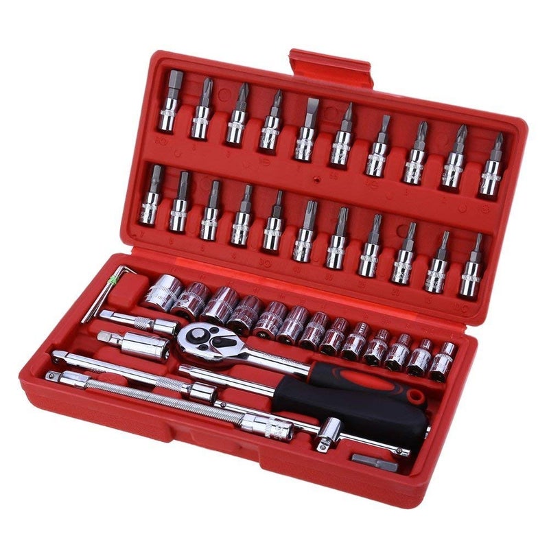 PAGHADI 46 in 1 Pcs Tool Kit Screwdriver and Socket Set l 14 Inch Socket Combination Set DIY Repair Tool Kit 46Pieces Multicolor - Image 2