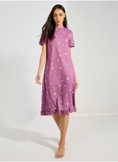 Styli عبوة من 2 - فستان نوم بتصميم جملة حواف متجعلك ونجوم مطبوعة  - Image 2