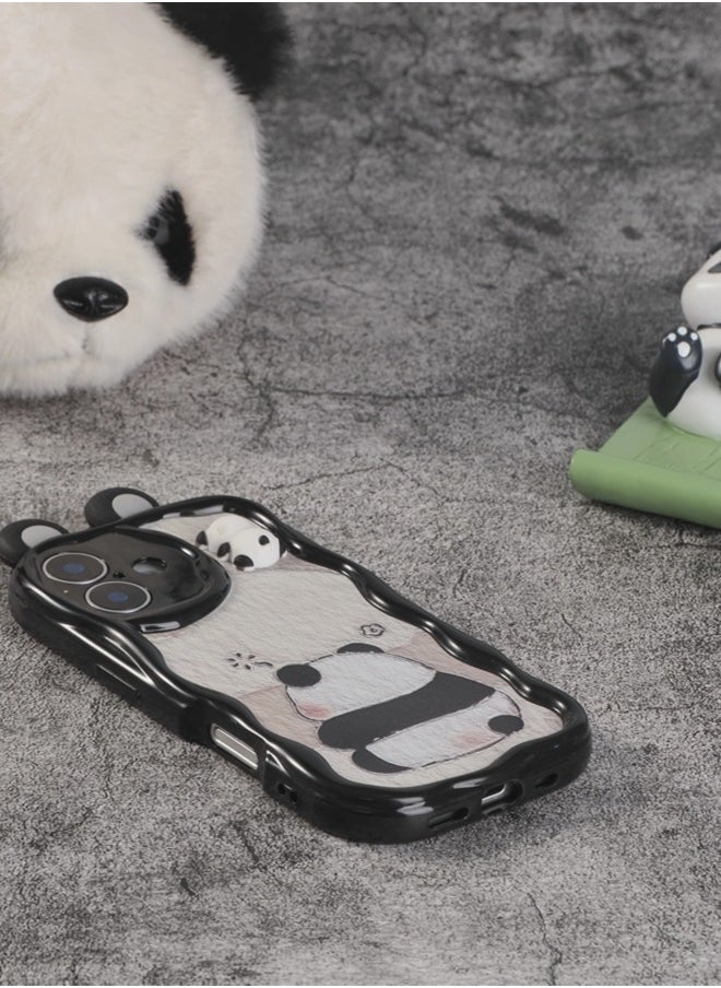 ShebSheb Cute Panda iPhone 16 Case Cartoon Animal 3D Ears Panda Wavy Edge Protector,Soft Silicone Back Phone Cover  - Image 4