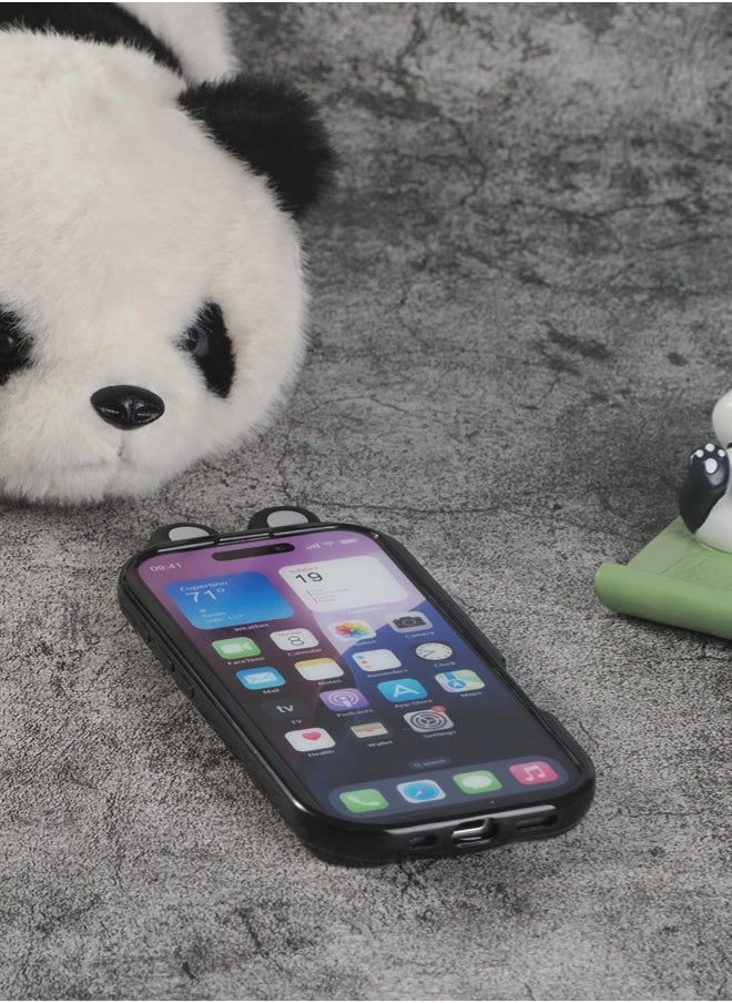 ShebSheb Cute Panda iPhone 16 Case Cartoon Animal 3D Ears Panda Wavy Edge Protector,Soft Silicone Back Phone Cover  - Image 5