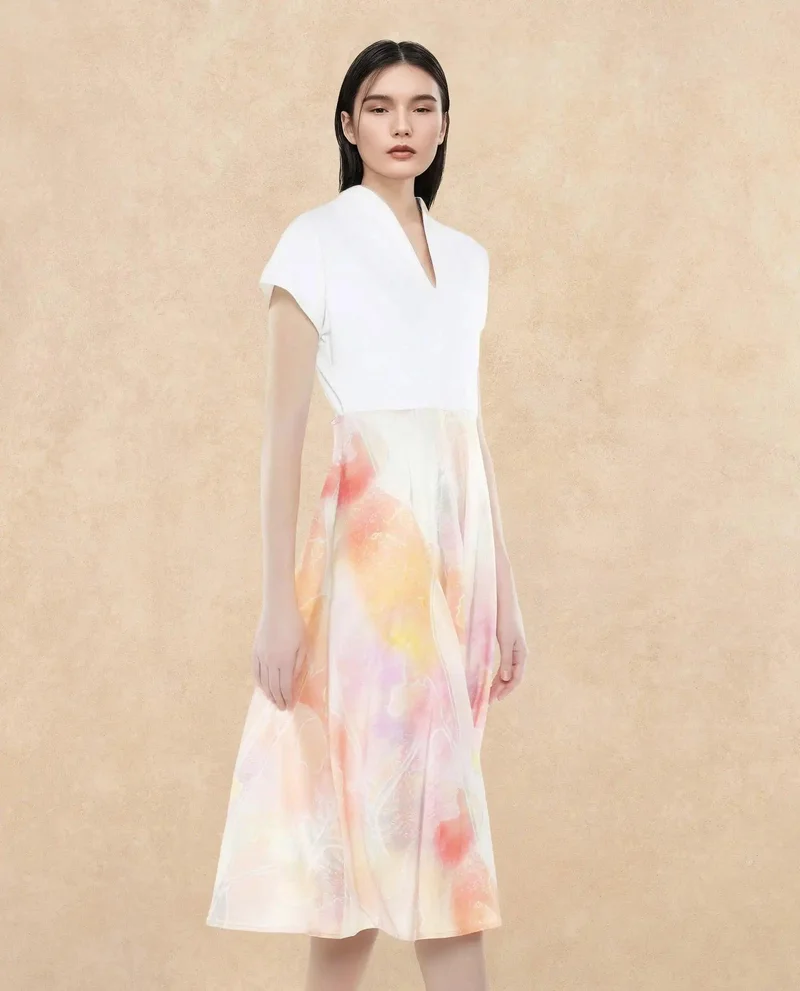 Rareism Women's Abstract Print Midi Dress