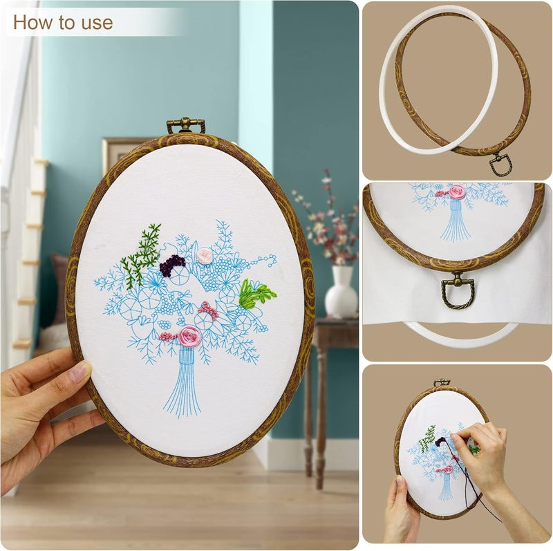 GuoFa 9'' Oval Embroidery Hoops - 5PCS Decorative Cross Stitch Hoop Set, Imitated Wood Embroidery Frame Circle Hanging Arts Ornament (9in-5pcs) - Image 4