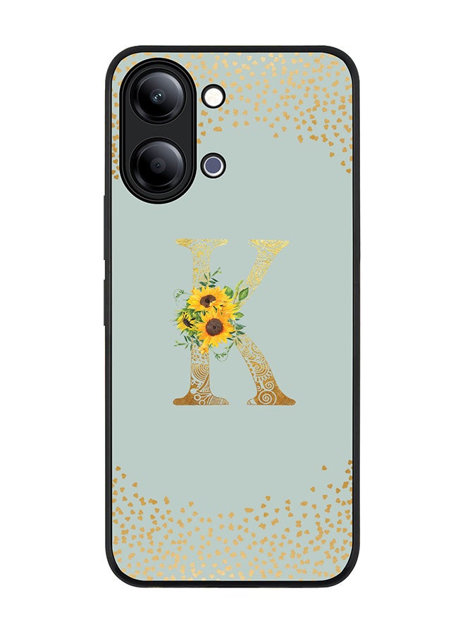 Stylizedd For vivo Y05 4G / Y6t 5G Case,Slim fit Camera Protection, Shockproof Thin Phone cover  - Custom Floral Monogram - K  (Light Grey ) - Image 1