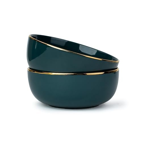 Shay Ceramic Serving Bowls Set, 1000ml, 2 Piece, Teal Gold | Glossy Finish | Premium Ceramic Bowls | Bowl Sets | Ceramic Bowl (Teal Gold, Medium Bowls. 2 pc) - Image 1