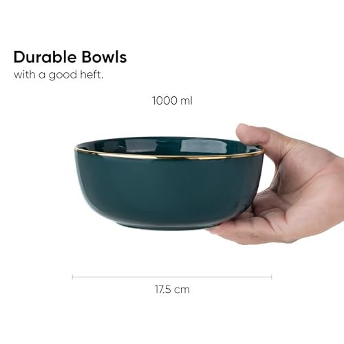 Shay Ceramic Serving Bowls Set, 1000ml, 2 Piece, Teal Gold | Glossy Finish | Premium Ceramic Bowls | Bowl Sets | Ceramic Bowl (Teal Gold, Medium Bowls. 2 pc) - Image 3