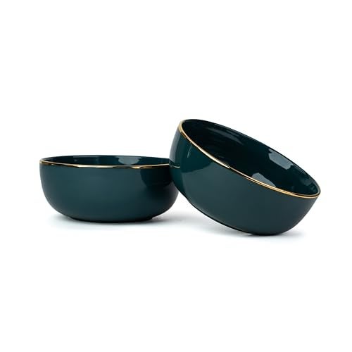Shay Ceramic Serving Bowls Set, 1000ml, 2 Piece, Teal Gold | Glossy Finish | Premium Ceramic Bowls | Bowl Sets | Ceramic Bowl (Teal Gold, Medium Bowls. 2 pc) - Image 5