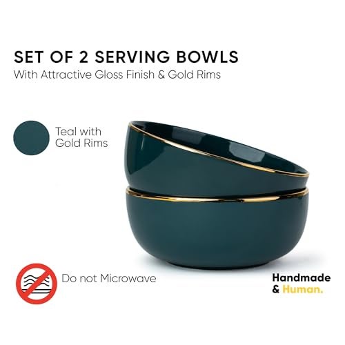Shay Ceramic Serving Bowls Set, 1000ml, 2 Piece, Teal Gold | Glossy Finish | Premium Ceramic Bowls | Bowl Sets | Ceramic Bowl (Teal Gold, Medium Bowls. 2 pc) - Image 2