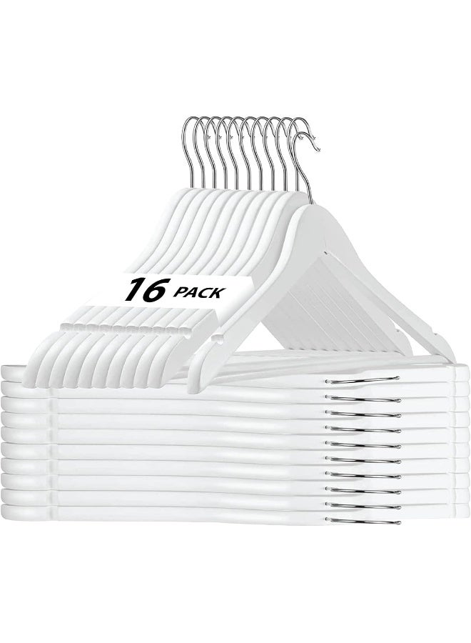HOUSE DAY 16 Pack White Wooden Suit Hanger Non-Slip Cloth Hangers Wooden Clothes Hanger Smooth Finish Wooden Coat Hanger Premium Wooden Hangers for Clothes Dress Suit.