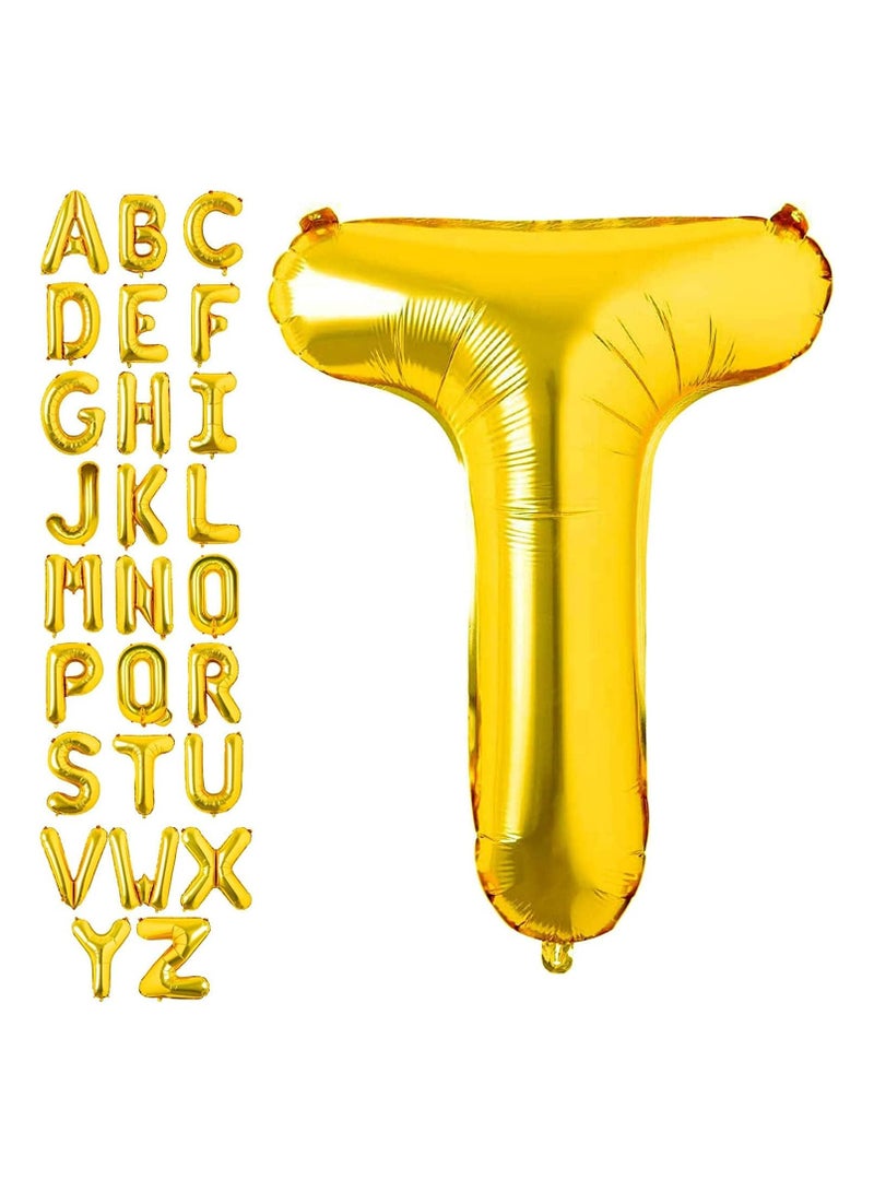 جولد إيدج بالونات هيليوم كبيرة من رقائق معدنية على شكل حرف T باللون الذهبي مقاس 32 بوصة، بالون مايلر كبير واحد، مستلزمات تزيين حفلات أعياد الميلاد وحفلات استقبال المولود الجديد (حرف T ذهبي) - Image 1