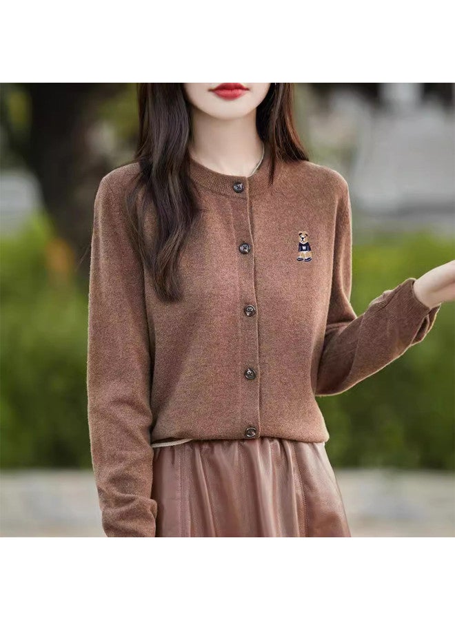 XINYANG Bear Embroidered Round Neck Knit Cardigan Women'S 2025 Early Autumn Soft Academic Style Sweater Coat - Image 3