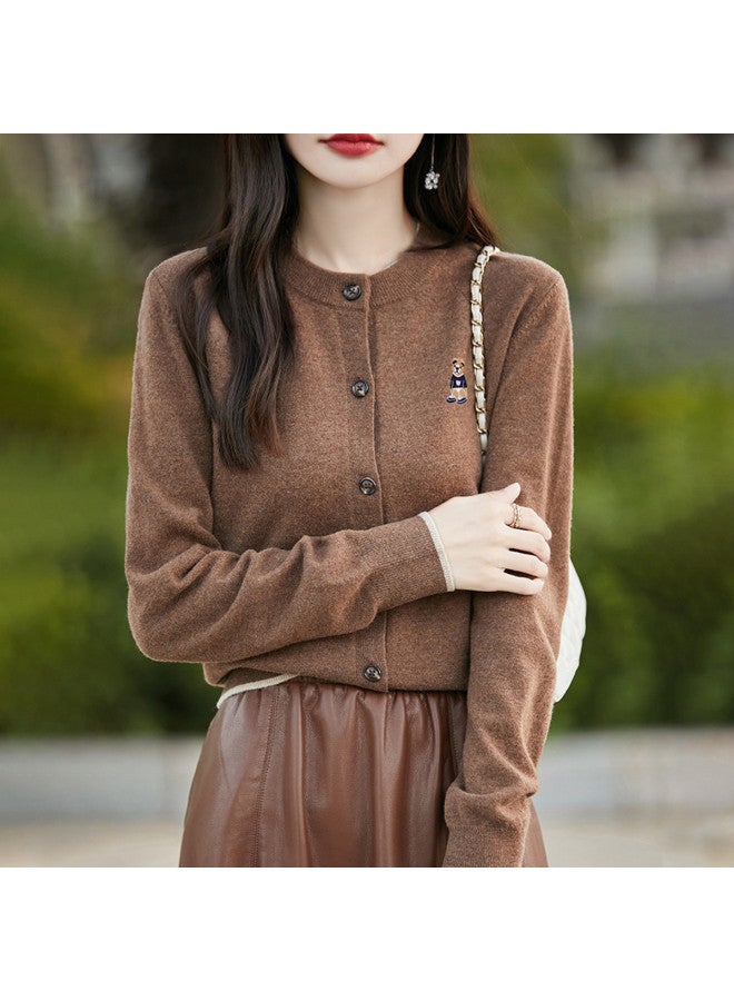XINYANG Bear Embroidered Round Neck Knit Cardigan Women'S 2025 Early Autumn Soft Academic Style Sweater Coat - Image 5