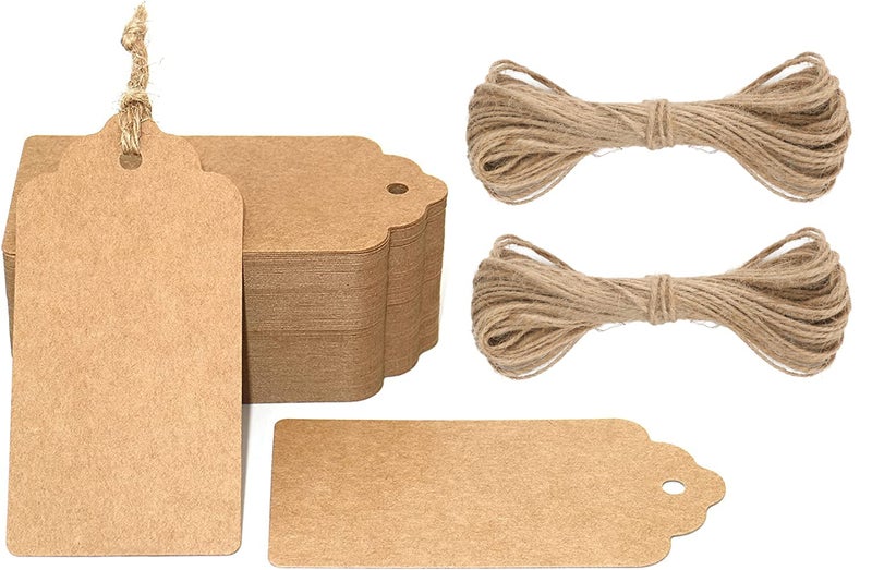 G2PLUS Kraft Paper Gift Tags with String 100PCS Blank Gift Tags Christmas Gift Tag Holiday Hangtags for Gift Wrapping DIY Arts  Crafts Halloween2X 4 in