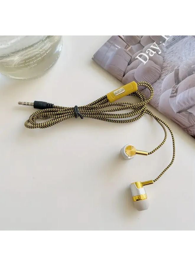 Golden Wired Earbuds Semi In Ear with Microphone Braided Cable for Android Laptops MP3 - Image 1
