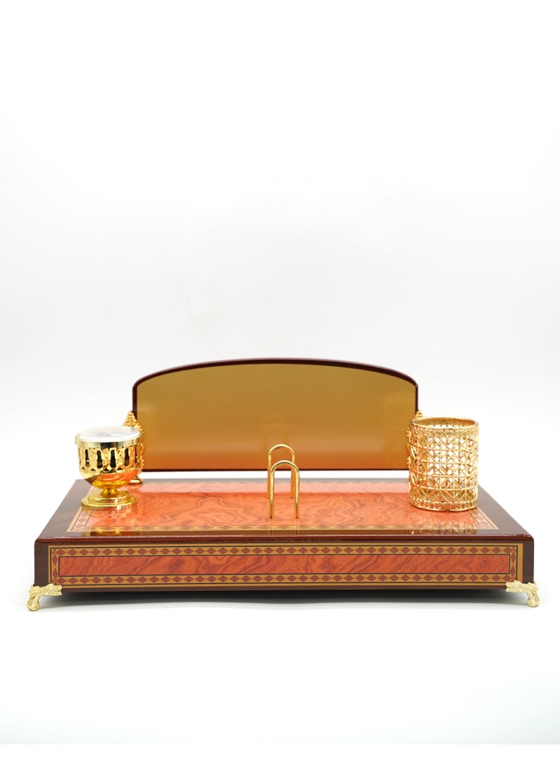 ركس درع مكتبي من الخشب مع ساعة و حاملة اقلام