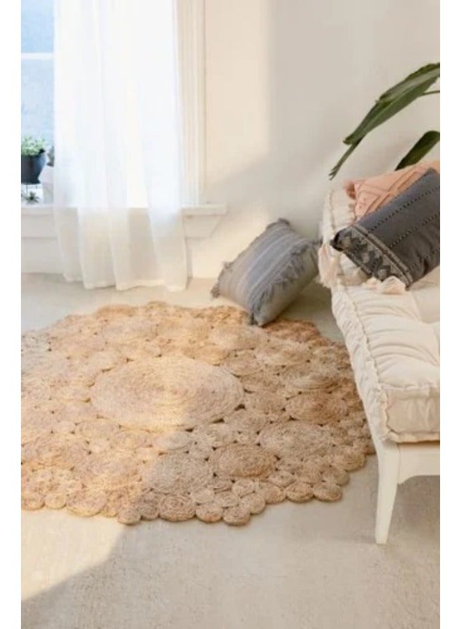 HANDPICKED FURNITURE Handpicked Furniture Jute Beige Rug, Ultra Soft Area Carpets For Bed Room, Living Room, And Dining Room, Antislip Floor Carpets, Easy To Clean, Made In India, Circular - Image 1