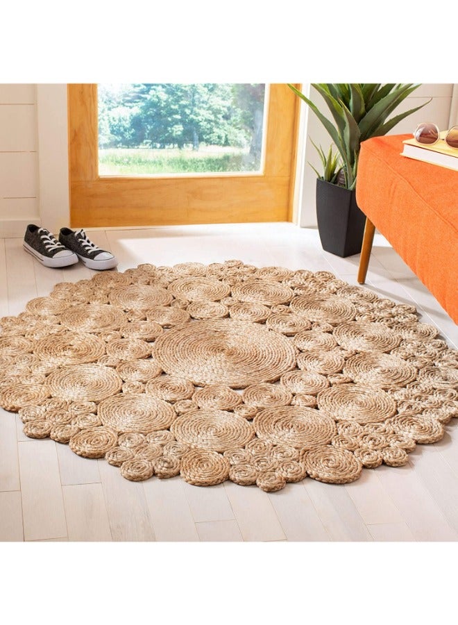 HANDPICKED FURNITURE Handpicked Furniture Jute Beige Rug, Ultra Soft Area Carpets For Bed Room, Living Room, And Dining Room, Antislip Floor Carpets, Easy To Clean, Made In India, Circular - Image 2