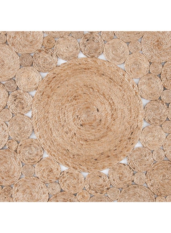 HANDPICKED FURNITURE Handpicked Furniture Jute Beige Rug, Ultra Soft Area Carpets For Bed Room, Living Room, And Dining Room, Antislip Floor Carpets, Easy To Clean, Made In India, Circular - Image 5