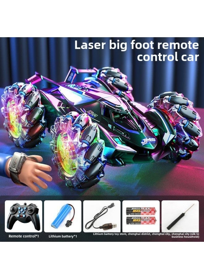 Children's Remote Control Car Gesture Sensing Four-wheel Drive High-speed Off-road Drift Stunt Car Charging Remote Control Car Boy-color:Symphony Large Wheel Double-sided Stunt Car-blue (handle Remo