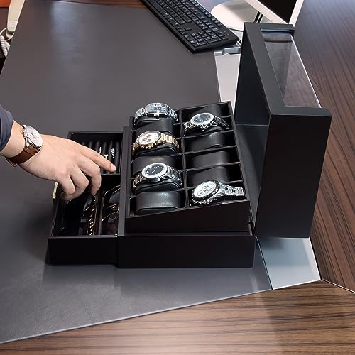 KAMIER High End Watch Box for Men, 12 Slot Wooden Watch Case With Drawer, Watch Display Box with Glass Lid, 2-Layer Watch Holder for Jewelry and Watch Storage for Men Women , Ideal for Gift (With Gift Box) - Image 2