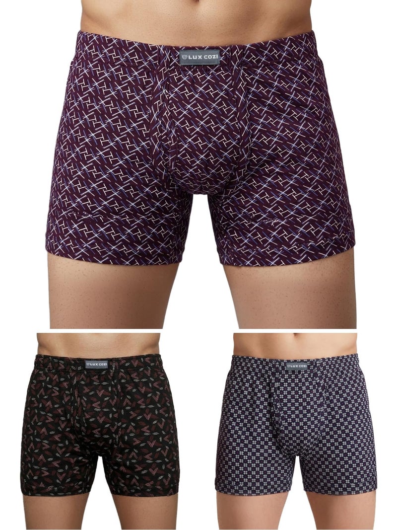 Lux Cozi Men's Pack of 3 Assorted Inner Elestic Long Printed Trunk (Size : 85cm) - Image 5