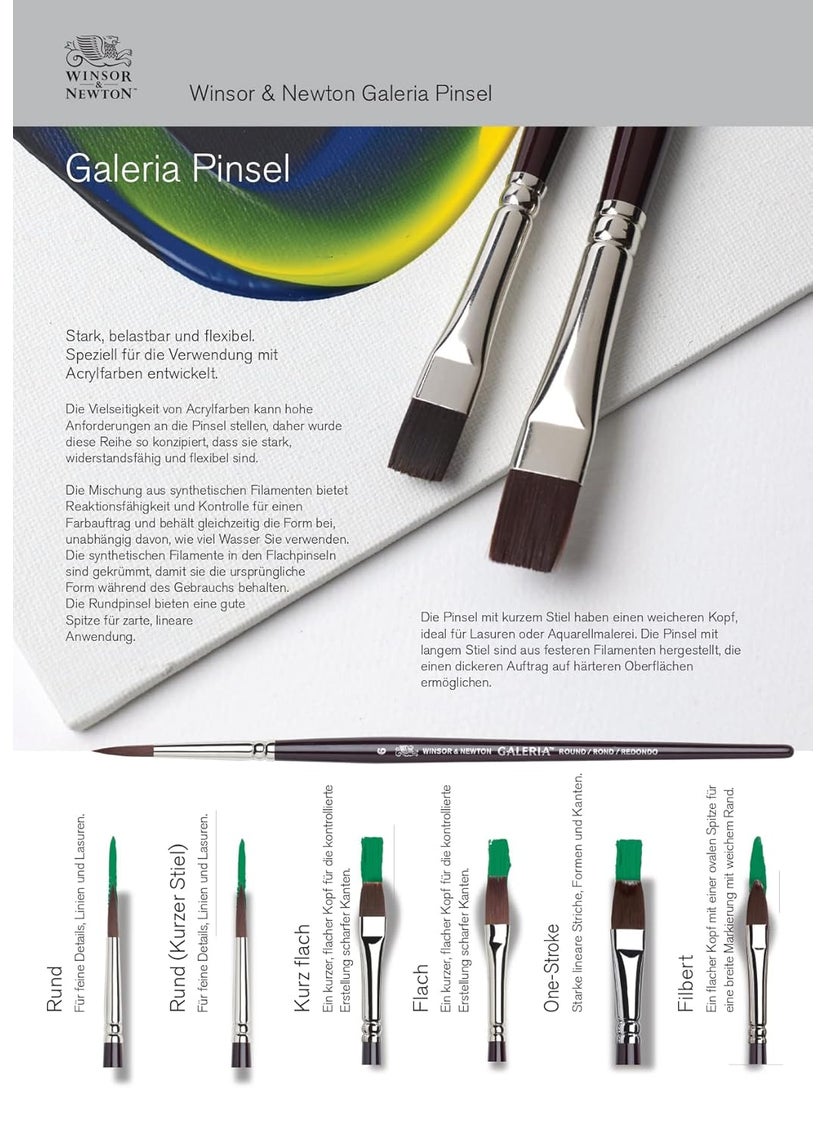 WINSOR & NEWTON Winsor Newton Galeria Synthetic Filament Brush for Acrylic Painting Short Flat Long Handle Size 18 with Maximum Colour Holding Capacity Strong Resilient Flexible  - Image 3