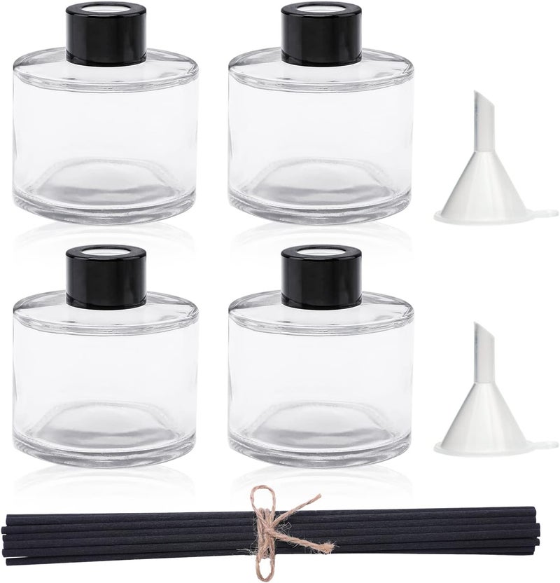 Agidea 4PCS Fragrance Glass Diffuser Bottles, Refillable Diffuser Bottles with 20pcs Reeds Sticks & Black Caps & Funnel, Diffuser Jars for Home Oil Fragrance Decoration Girl Women Gift (100ML) - Image 1