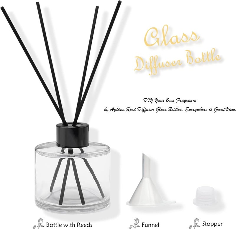 Agidea 4PCS Fragrance Glass Diffuser Bottles, Refillable Diffuser Bottles with 20pcs Reeds Sticks & Black Caps & Funnel, Diffuser Jars for Home Oil Fragrance Decoration Girl Women Gift (100ML) - Image 2