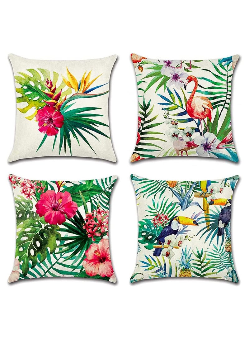 Set of 4 Waterproof Decorative Throw Pillow Covers for Outdoor and Indoor Use, Ideal for Patio, Garden, Living Room, and Sofa Decor, 18x18 Inches with Tropical Plants and Birds Design - Image 1