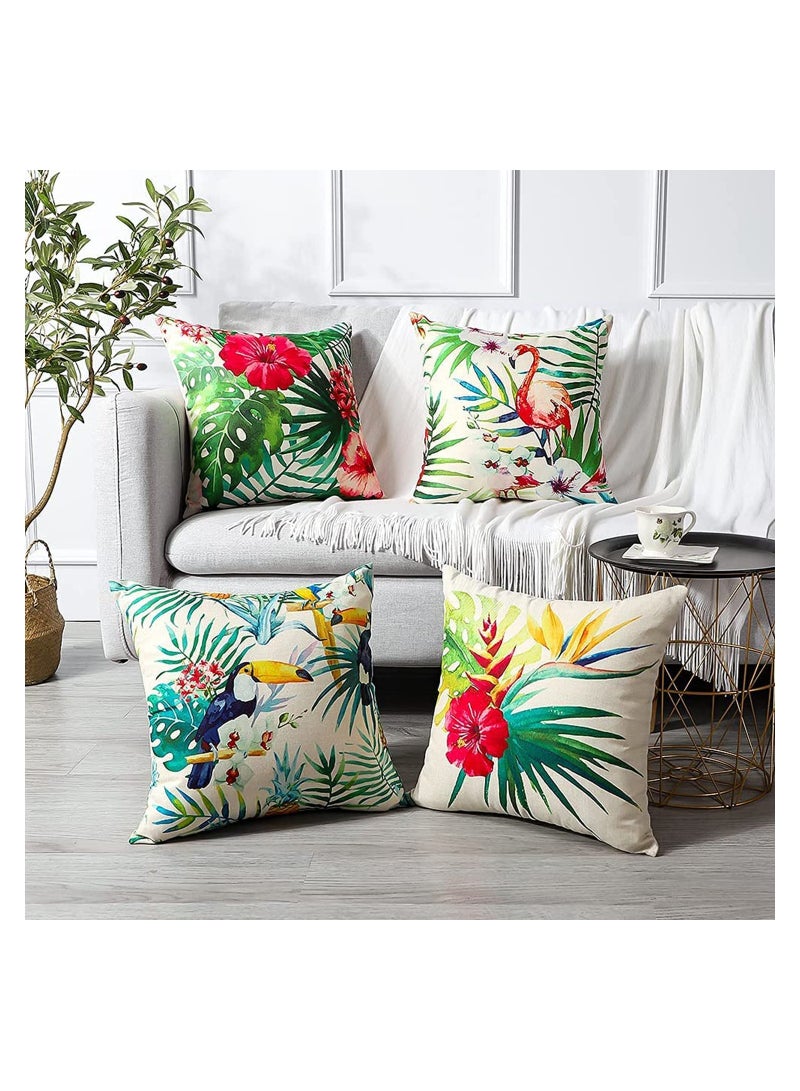 Set of 4 Waterproof Decorative Throw Pillow Covers for Outdoor and Indoor Use, Ideal for Patio, Garden, Living Room, and Sofa Decor, 18x18 Inches with Tropical Plants and Birds Design - Image 2