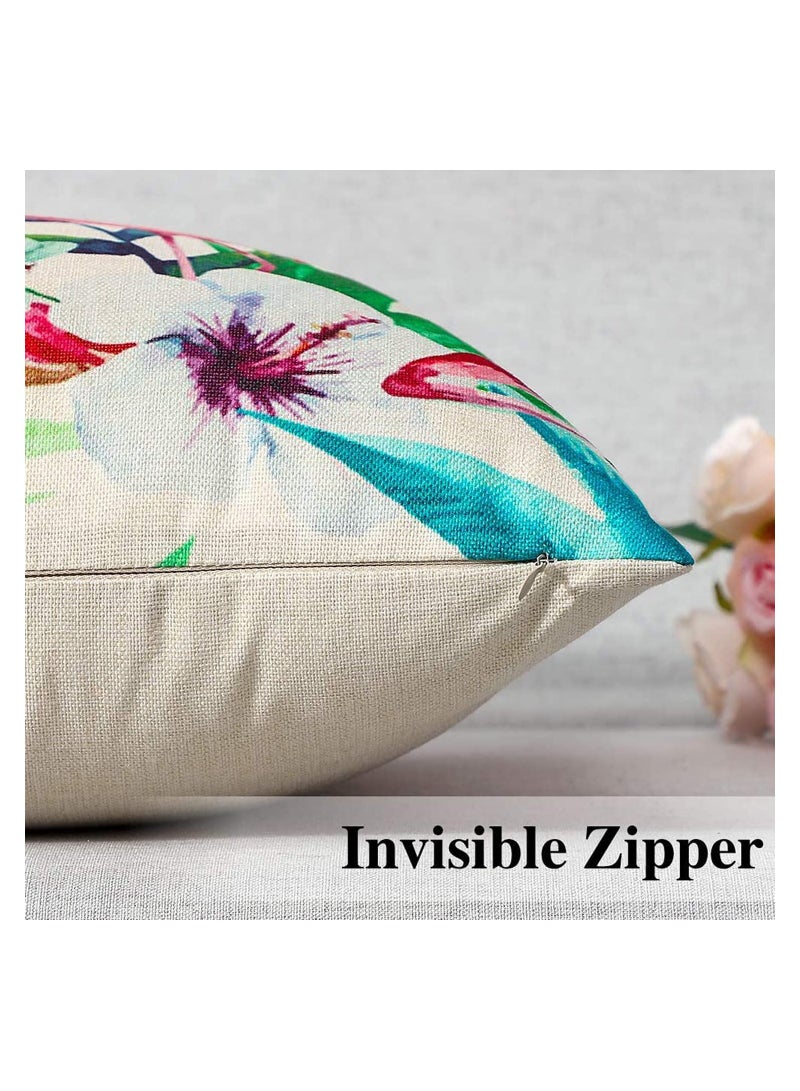 Set of 4 Waterproof Decorative Throw Pillow Covers for Outdoor and Indoor Use, Ideal for Patio, Garden, Living Room, and Sofa Decor, 18x18 Inches with Tropical Plants and Birds Design - Image 3