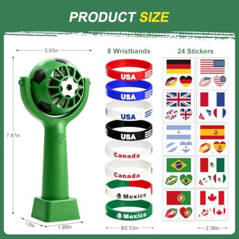 2026 World Soccer Cup accessories with Handheld Fan kit, 24pc world cup stickers and 8pc Silicone Wristbands for Stadium Games, Sports PartiesandOutdoor Events Perfect Summer Gift for Soccer Fans - Image 2