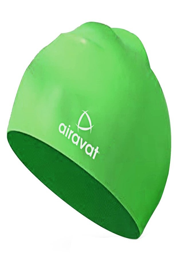 AIRAVAT قبعة سباحة كلاسيكية من إيراوات، قبعة سباحة من السيليكون، قبعة استحمام مريحة مثالية للشعر المجعد القصير والمتوسط الطول، قبعة سباحة للنساء والرجال (أخضر) - Image 1