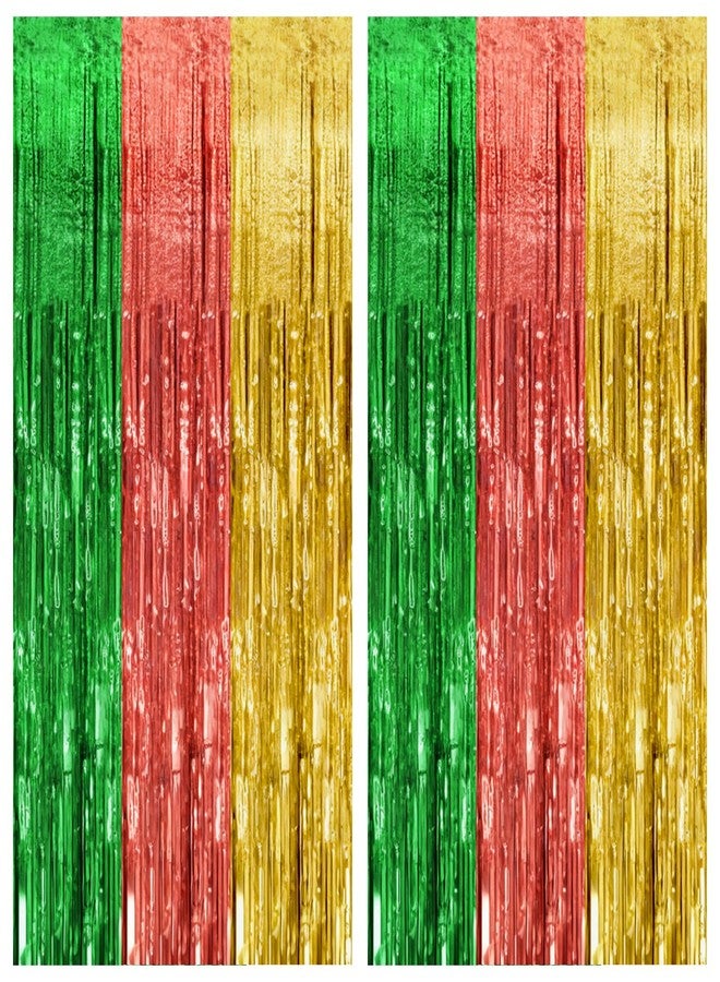 K.E.J. 2 Pack Hawaii Party Backdrop Decorations Vibrant Summer Streamers Foil Fringe Curtains Metallic Tinsel Backdrop for Birthday Graduation Baby Shower Christmas Beach Holiday Party Decors - Image 1