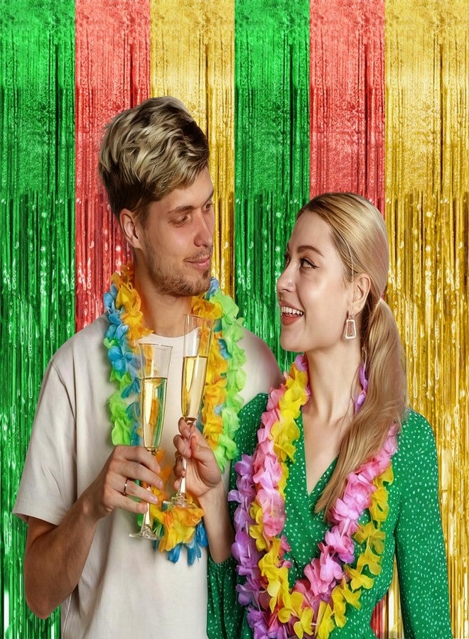 K.E.J. 2 Pack Hawaii Party Backdrop Decorations Vibrant Summer Streamers Foil Fringe Curtains Metallic Tinsel Backdrop for Birthday Graduation Baby Shower Christmas Beach Holiday Party Decors - Image 3