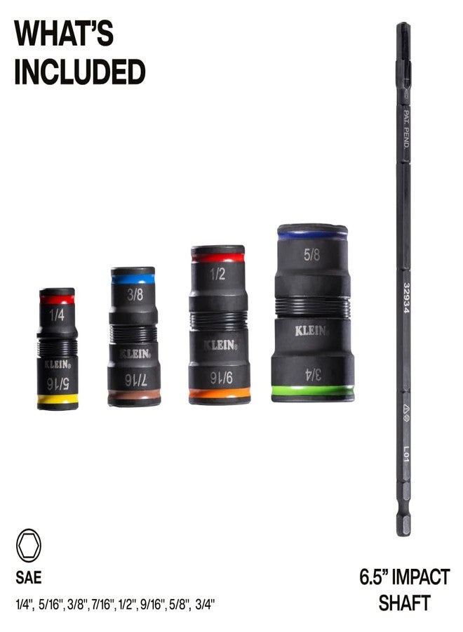 Klein Tools 32934 Impact Driver, 9-in-1 SAE Impact Socket Set, 4 Flip Sockets with 1/4, 5/16, 3/8, 7/16, 1/2, 9/16, 5/8, and 3/4-Inch Nut Driver Sizes with Bit Holder, 6-1/2-Inch Shaft - Image 2