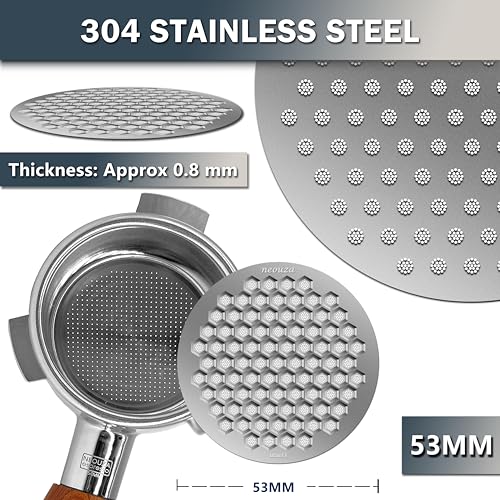 NEOUZA V4 Espresso Puck Screen 0.8mm Thickness Honeycomb Mesh Double Layer Black Protective Coating for Coffee Portafilter Basket (2, Silver, 53mm) - Image 2